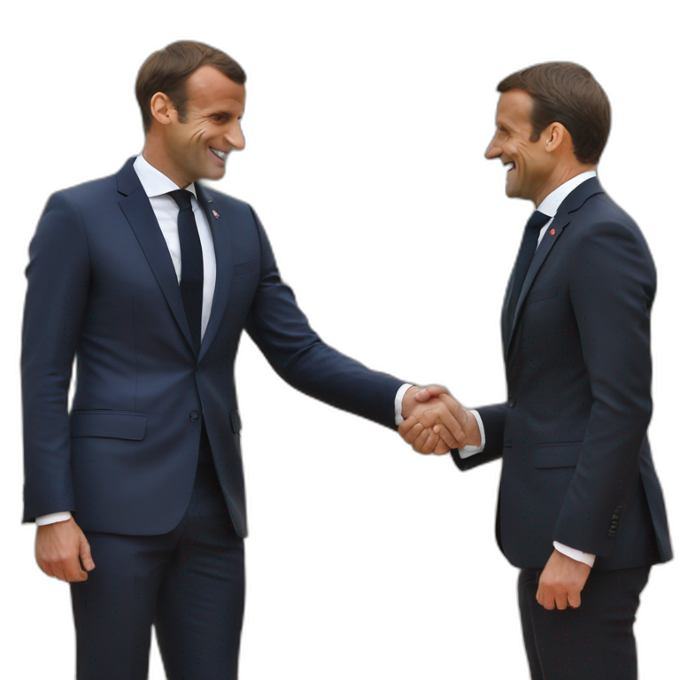 emmmanuel macron shaking hand with a saussage emoji
