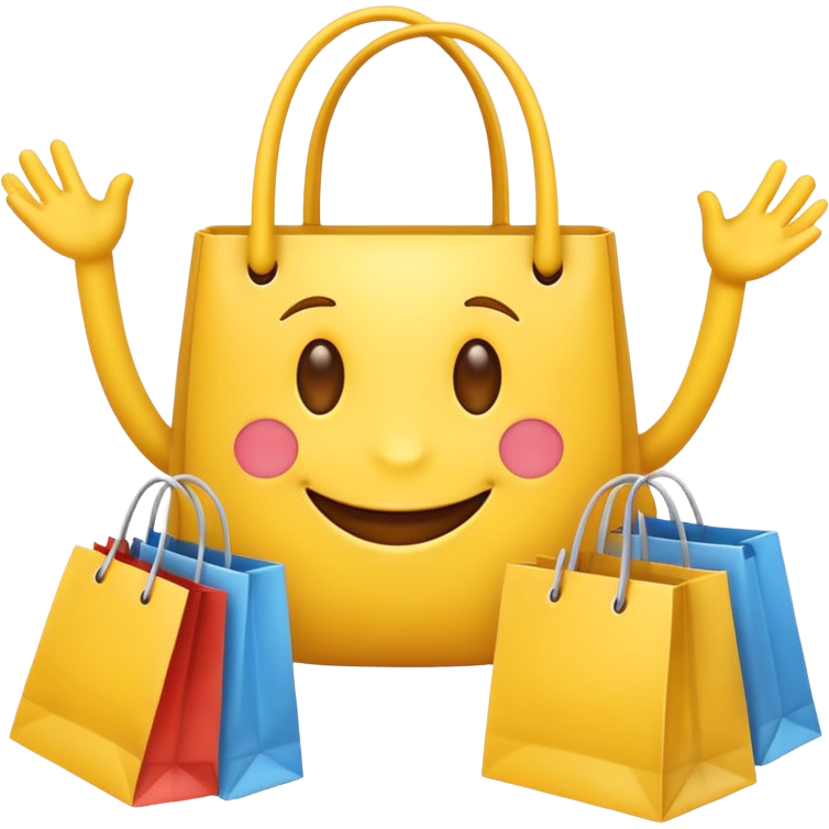 HAPPY EMOJI WITH SHOPPING BAGS IN EACH HAND Sticker