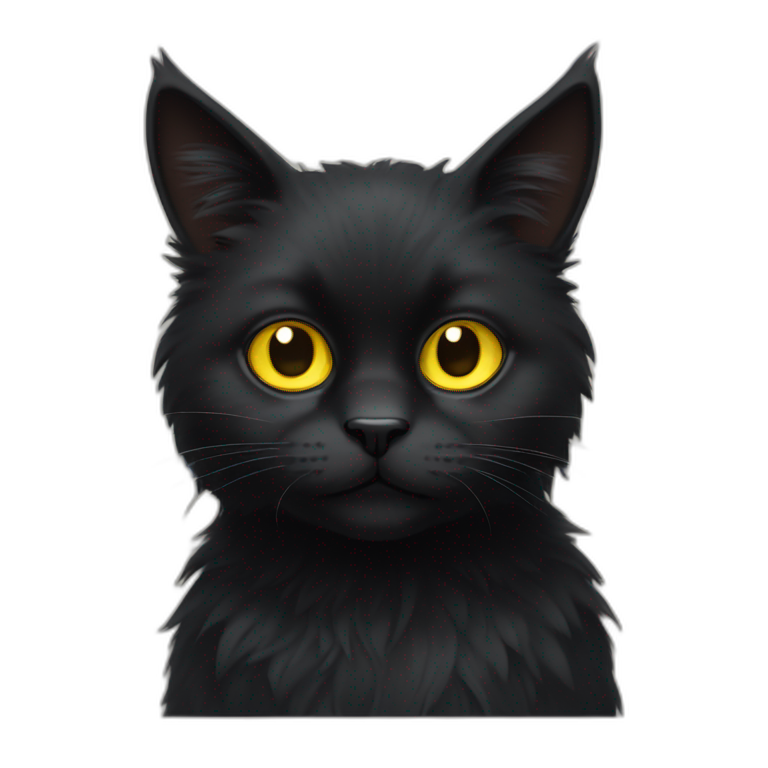 Black fluffy cat with big yellow eyes emoji