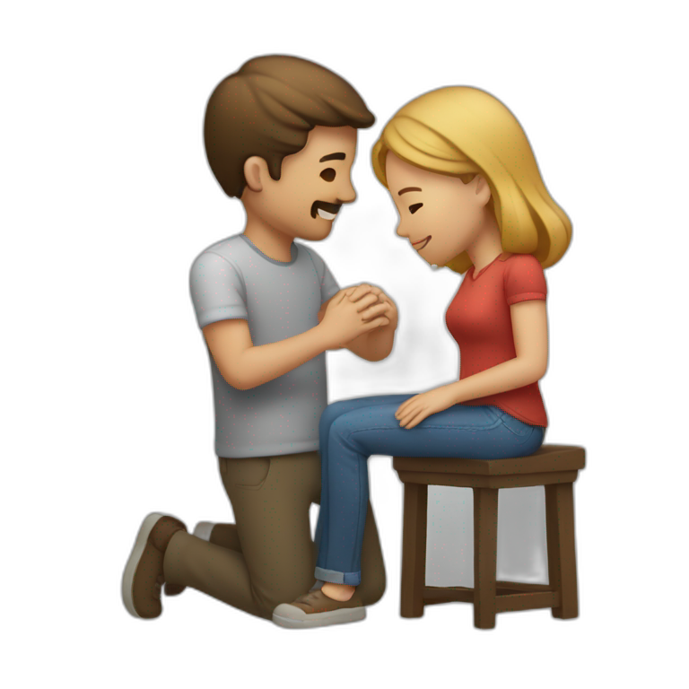 Man on knee patting woman’s head emoji
