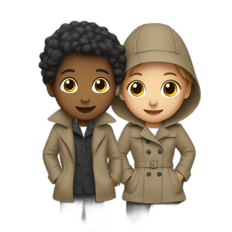 Two kids in one trench coat pretending to bé one person emoji