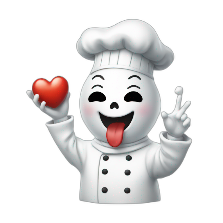 ghost chef blowing a kiss with a heart emoji