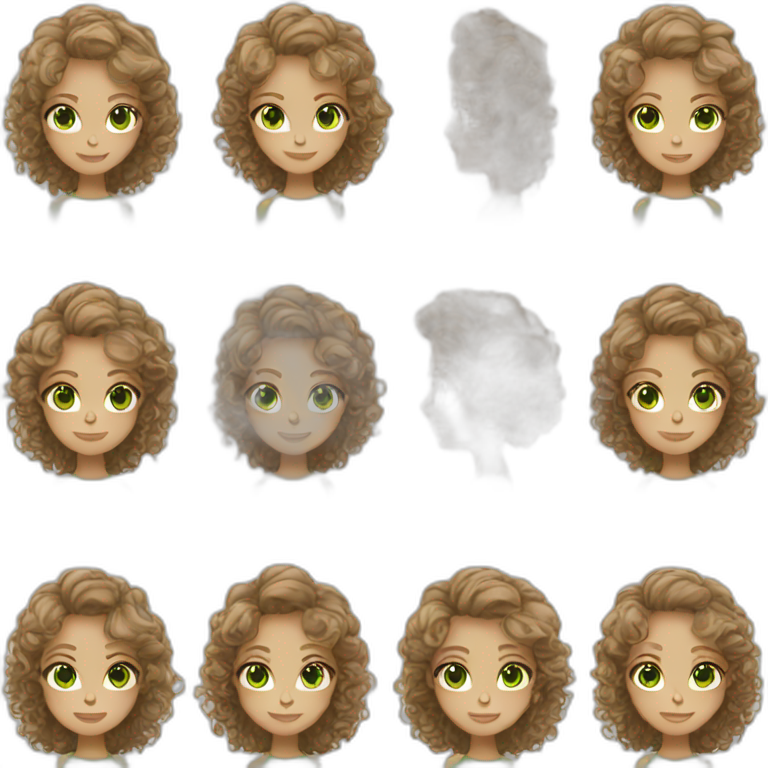 white woman curly brown hair green eyes emoji