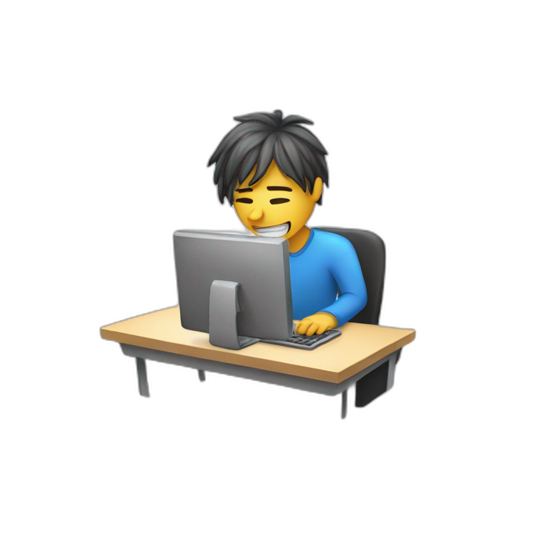 Someone who is sweating while struggling to smile while working at their computer emoji