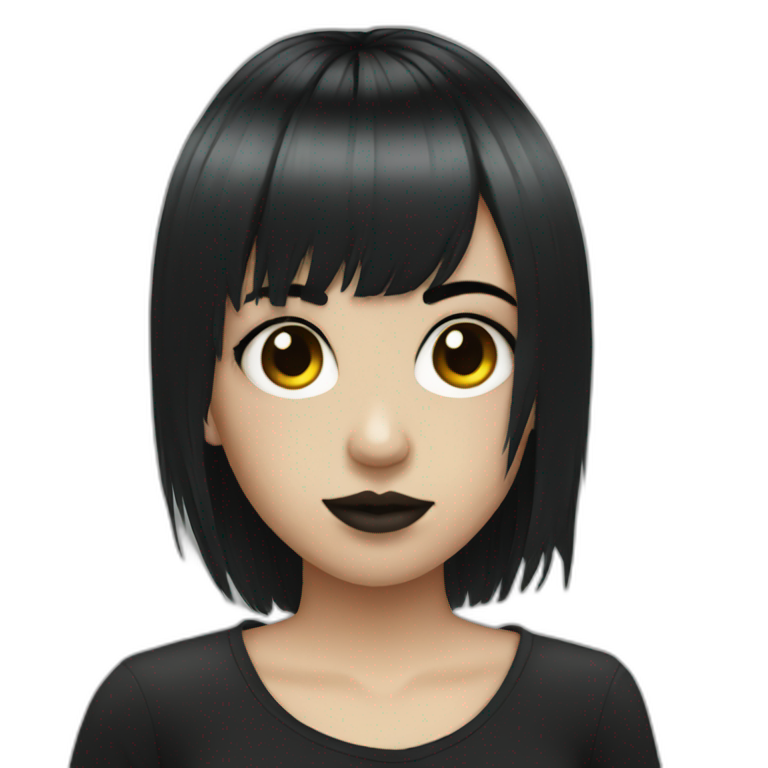 Emo girl with black strait hair with bangs and piercings emoji