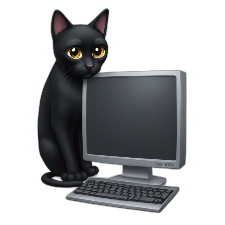 Black Cat with computer emoji