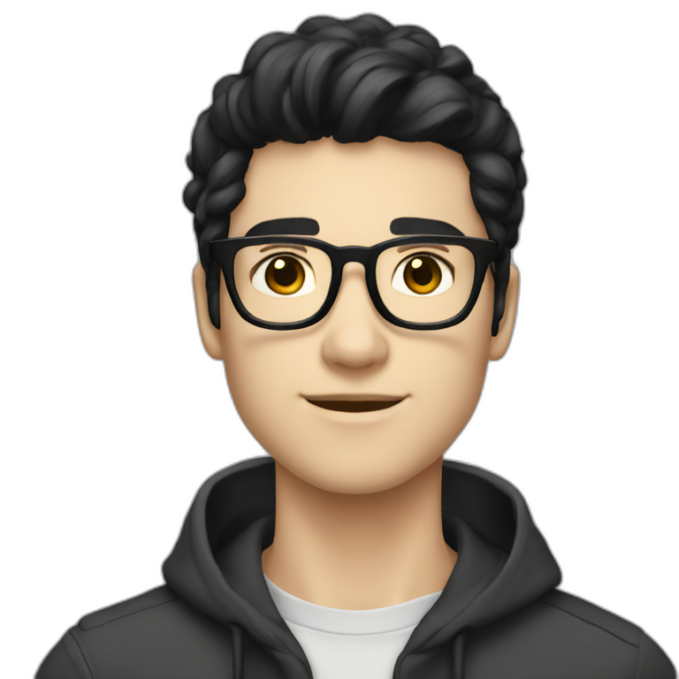 23 year old man white skin, glasses black hair, coding emoji