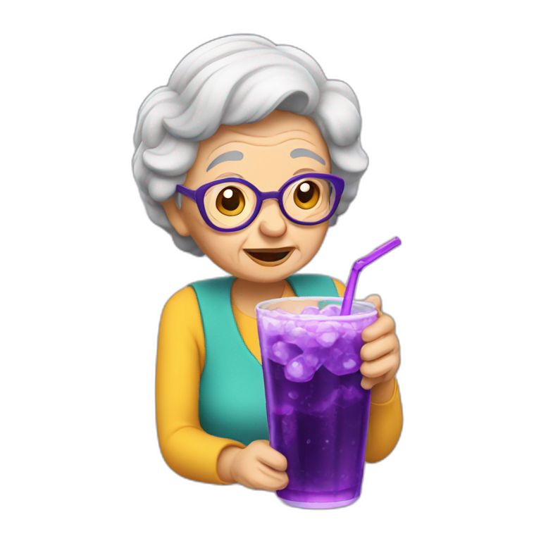 grandma drinking a purple soda emoji