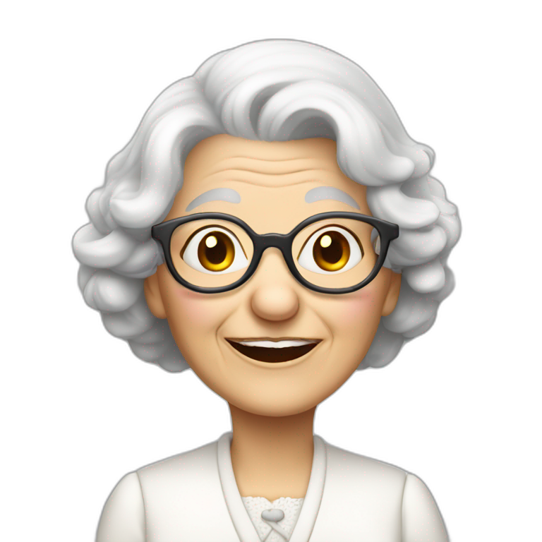 old lady jerry mouse with spectacles and white hair and white dress emoji