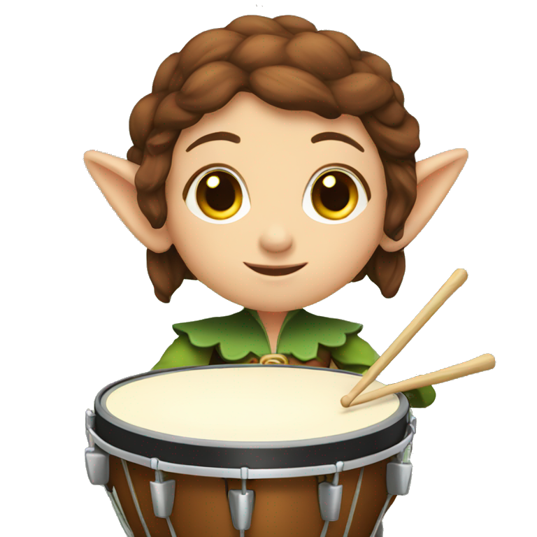 female elf bard with brown hair playing a drum emoji