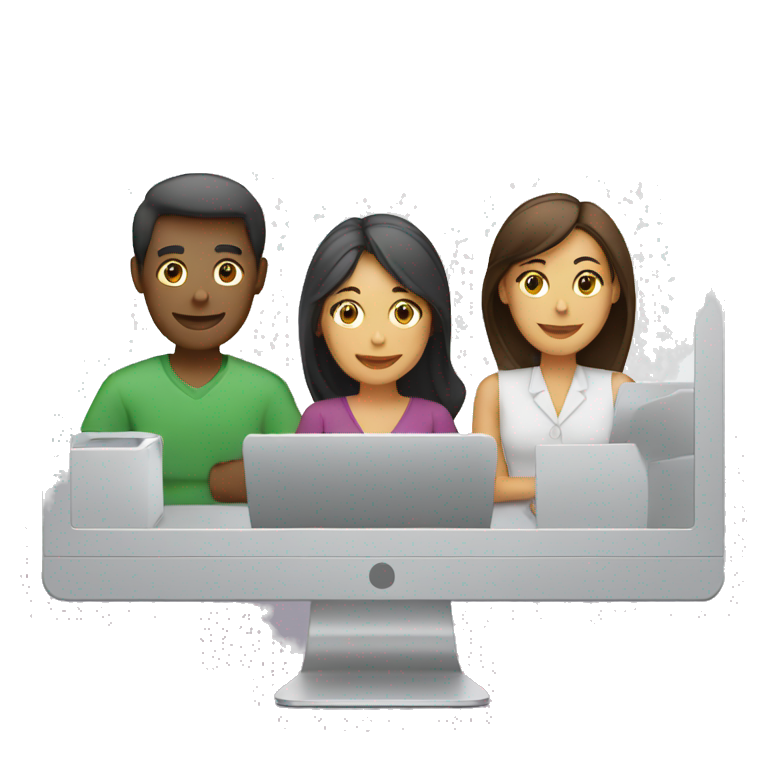 three people working together on computers emoji