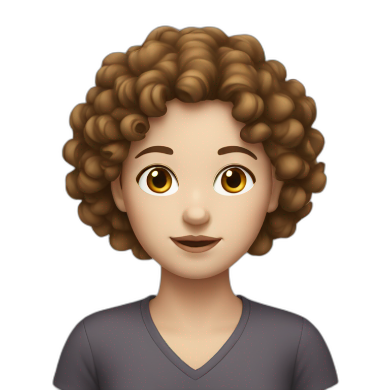 Girl with brown curly hair with white skin emoji