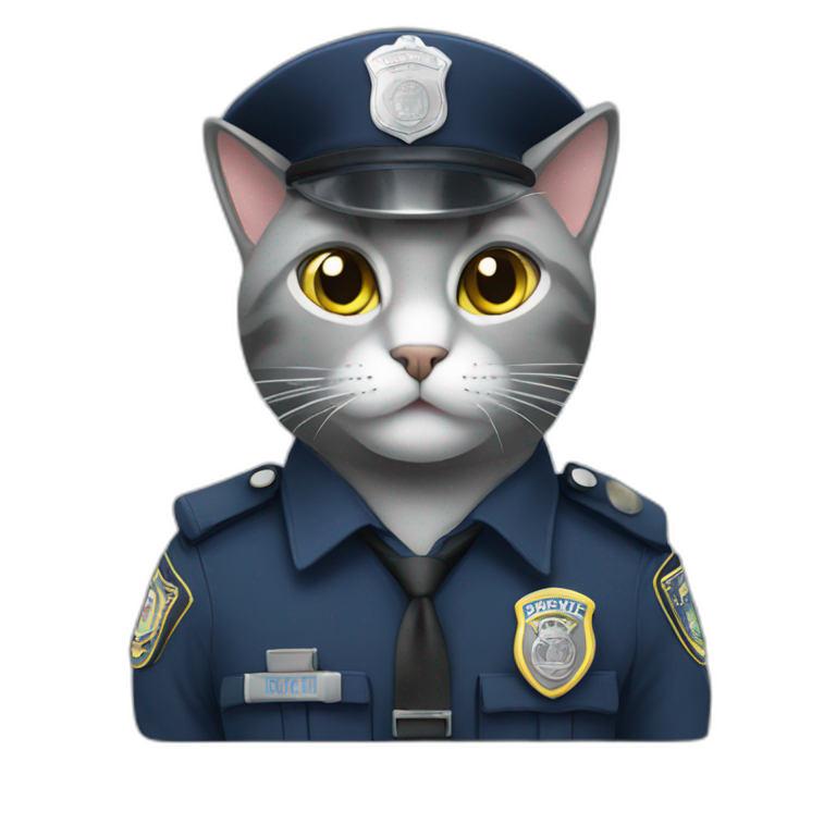 grey cat in a police uniform in a police car emoji