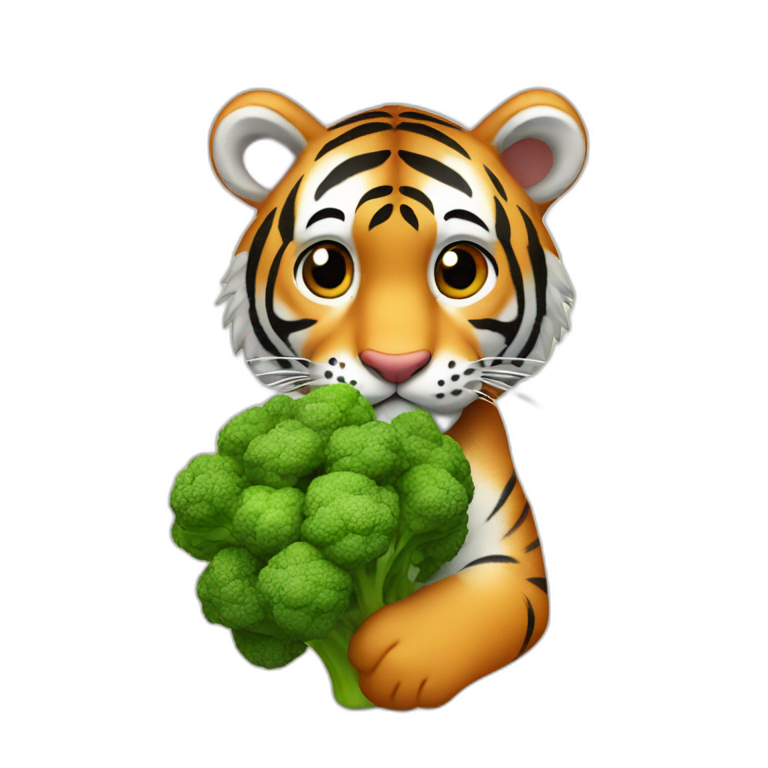 fruitimals tiger holding broccoli emoji