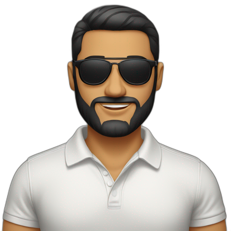 Spanish guy, black slickback haircut, beard, aviator sunglasses, wearing a polo tshirt emoji