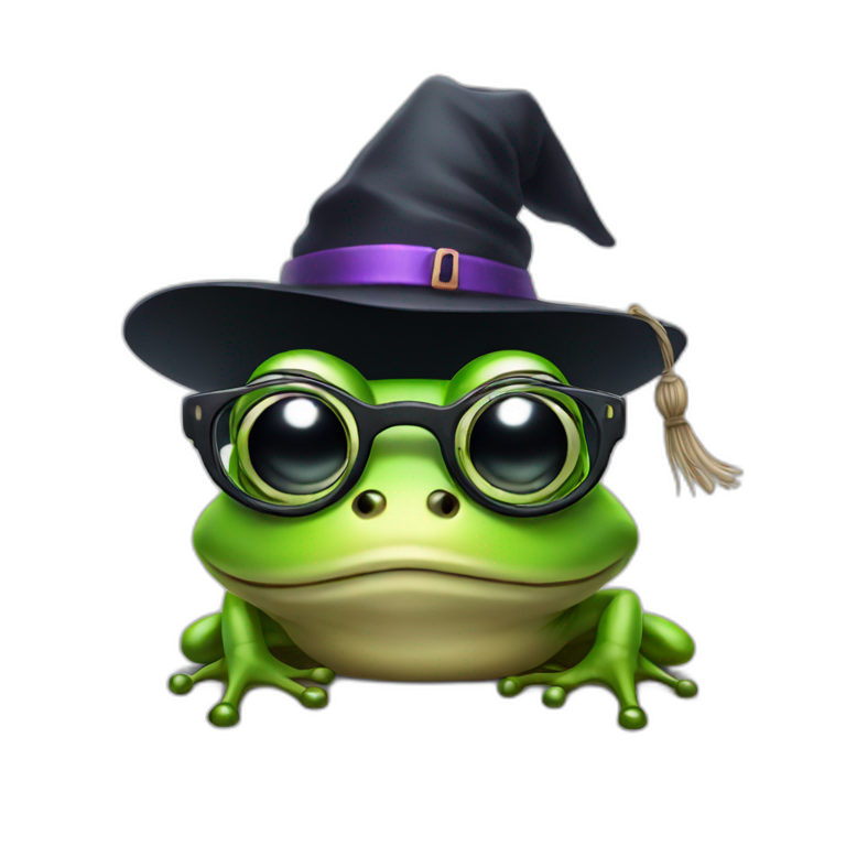 a frog wearing glasses and witch hat emoji