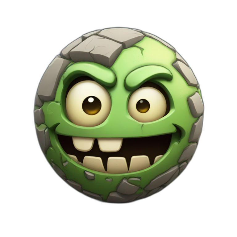 3d sphere with a cartoon thoughtful cobblestone Zombie skin texture with smiling eyes emoji