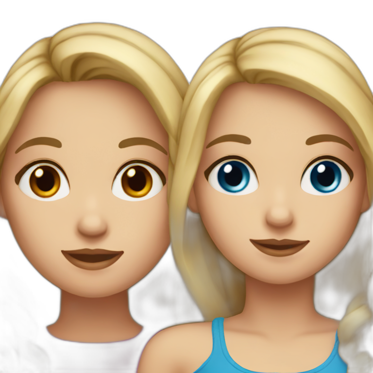 Sisters-one with brown hair and dark eyes-another blonde with blue eyes emoji