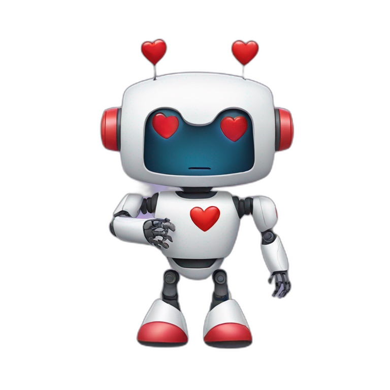 robot holding a heart emoji