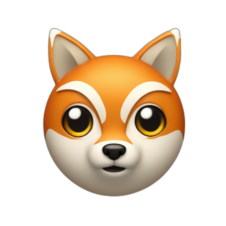 3d sphere with a cartoon Fox skin texture with big calm eyes emoji