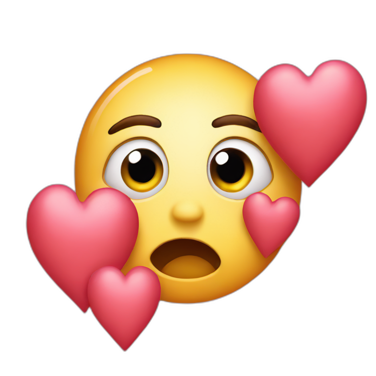surprised face, hearts for eyes emoji