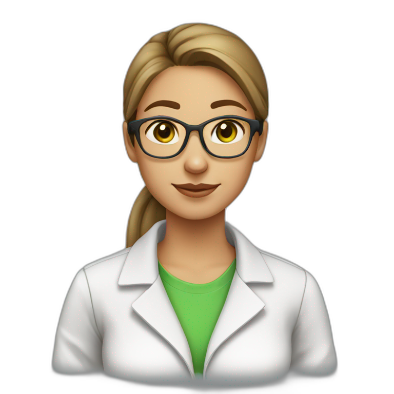 chemist female brown ponytail light skin green eyes with glasses emoji