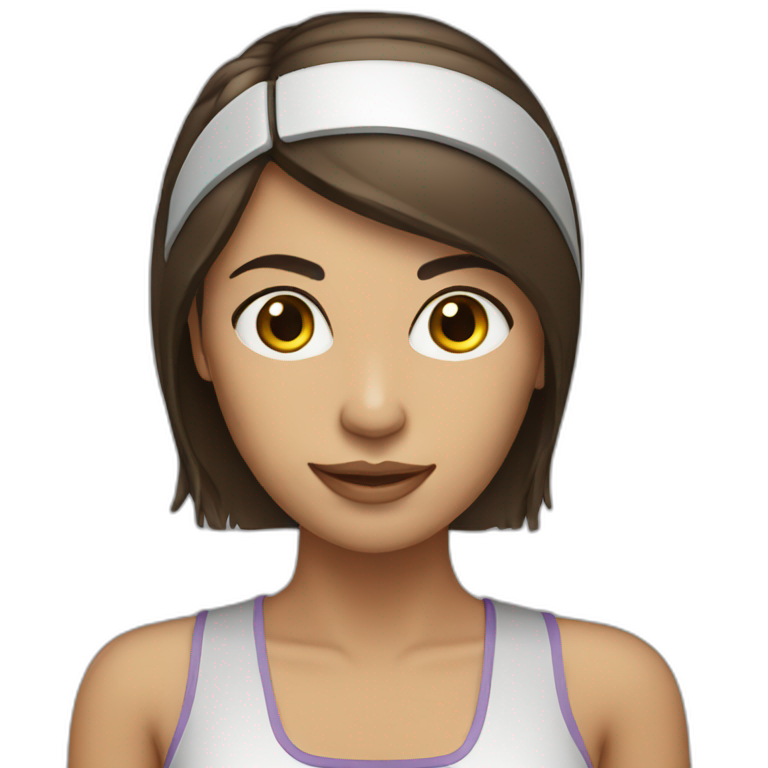 middle length straight hair brunette woman with headband and computer emoji
