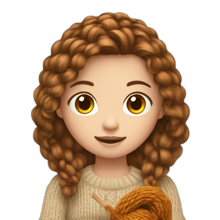 White Gril with Brown hair is knitting emoji