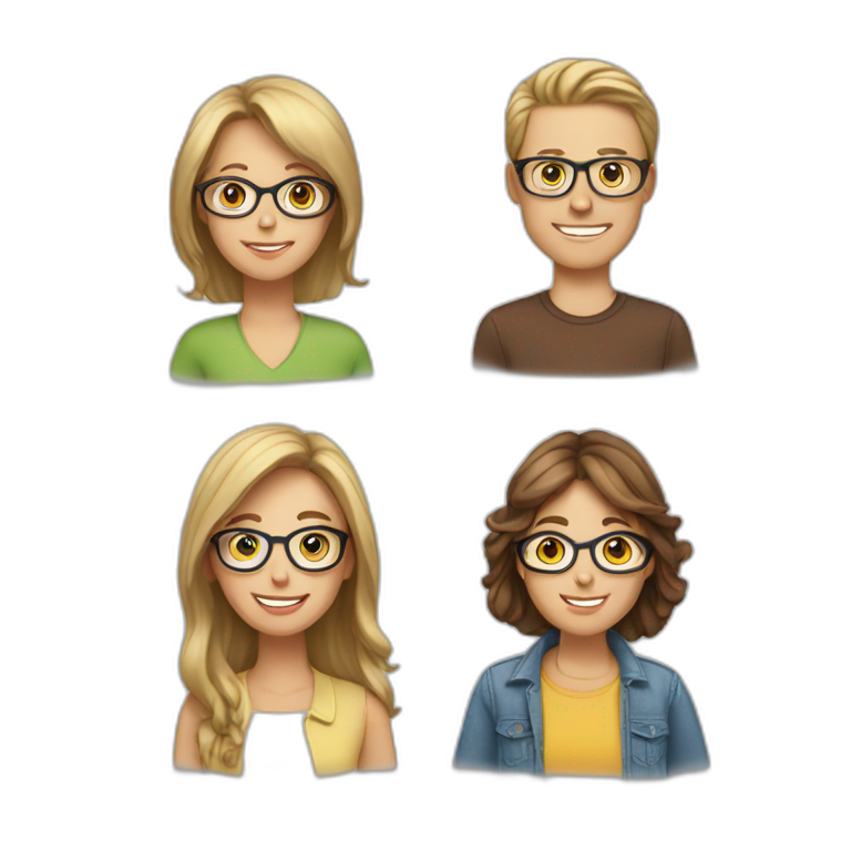 White family of 4, 1 mom with brown hair, 1 big boy with Brown hair, 2 girls with glasses and long blond hair emoji
