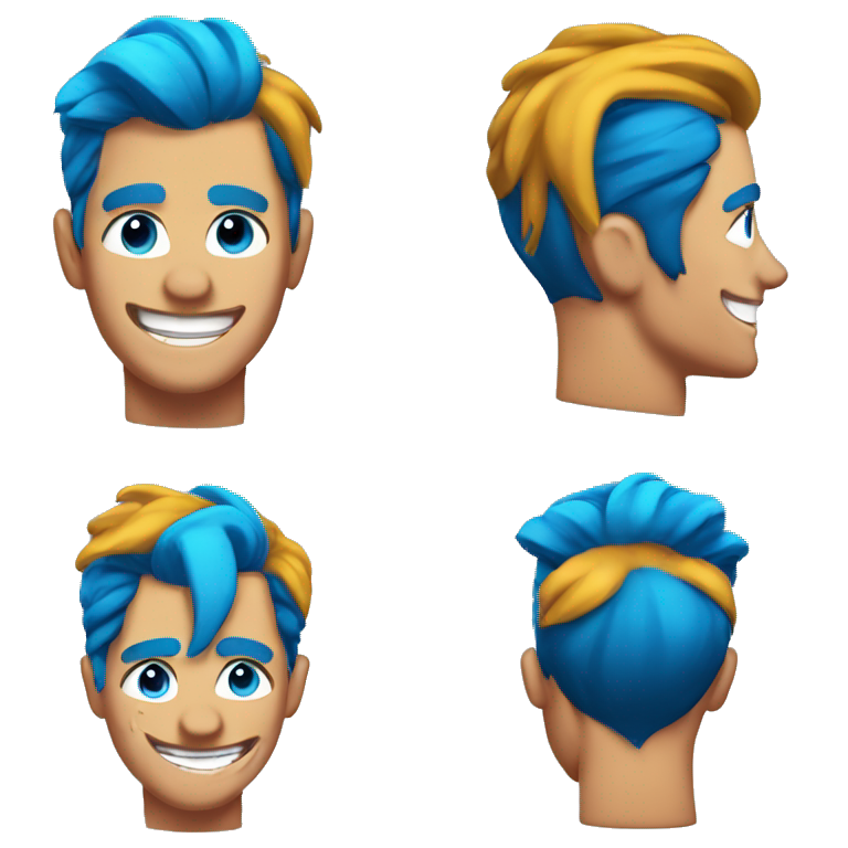 Scar on face blue hair updo muscle man smiling emoji | AI Emoji 