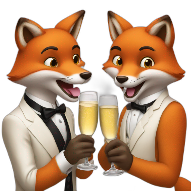 two foxes drink champagne emoji