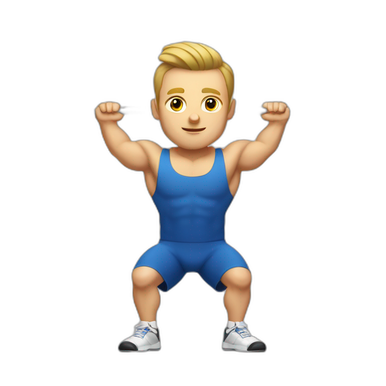 White Man with a bun hair doing Weightlifting snatch emoji