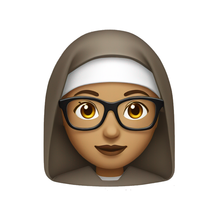 Female nun medium skin tone with curly hair wearing spike Lee glasses  emoji