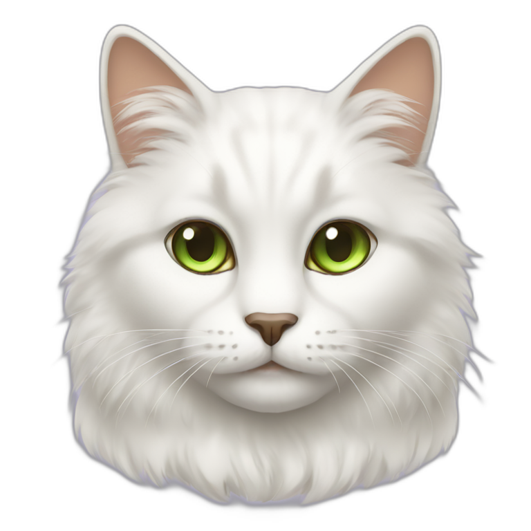 white fluffy cat with brown ears, brown ears and green eyes emoji