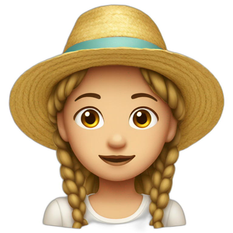 a girl with pigtails in a straw hat a hat emoji