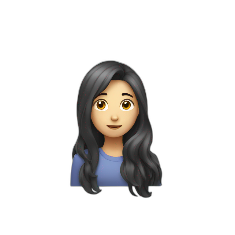 long hair thinking girl with hand on her face emoji