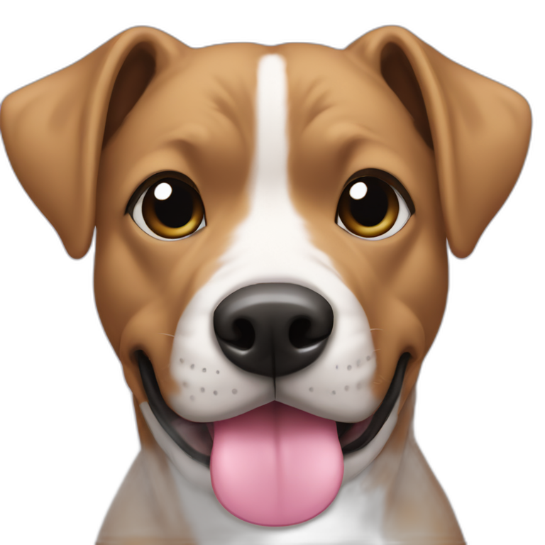 Dog pit mix black face with white spot on snout pink tongue spotted nose perky ears emoji