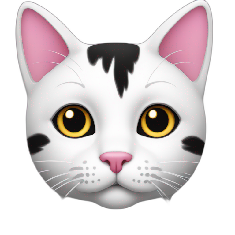 white and black cat with pink ears and nose emoji