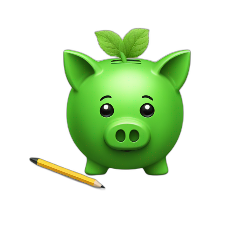 green piggybank with pencil emoji