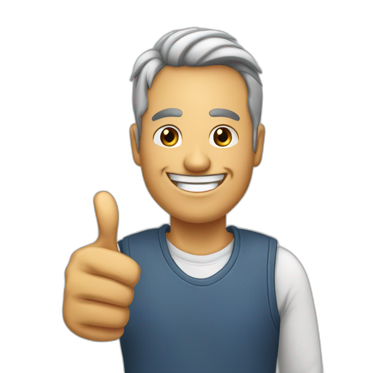 draw a man 50 years old who is smiling and holding his thumb up, the smiley face implies agreement or affirmation emoji