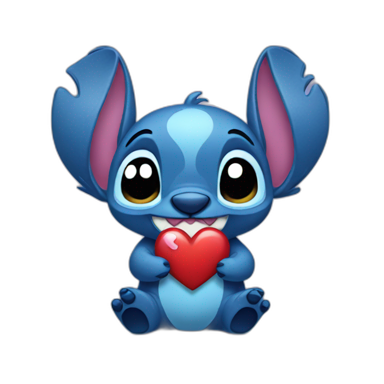 Stitch holding a heart emoji