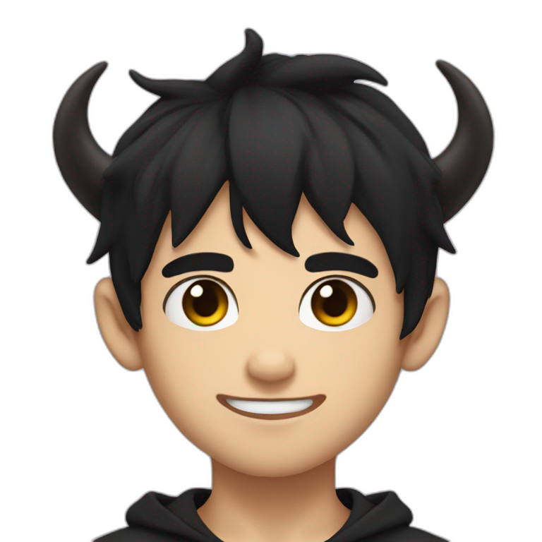 Boy with demon horns, black hair and clack eyes cute emoji