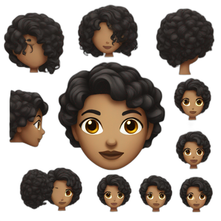 black hair woman with black eyes light brown skin emoji