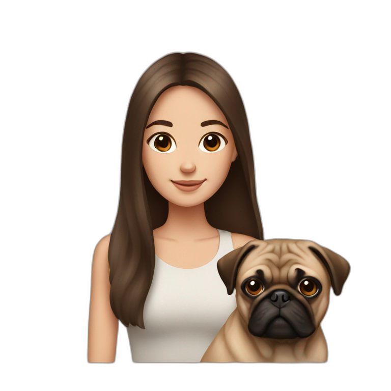 Girl with long brown hair and brown pug emoji