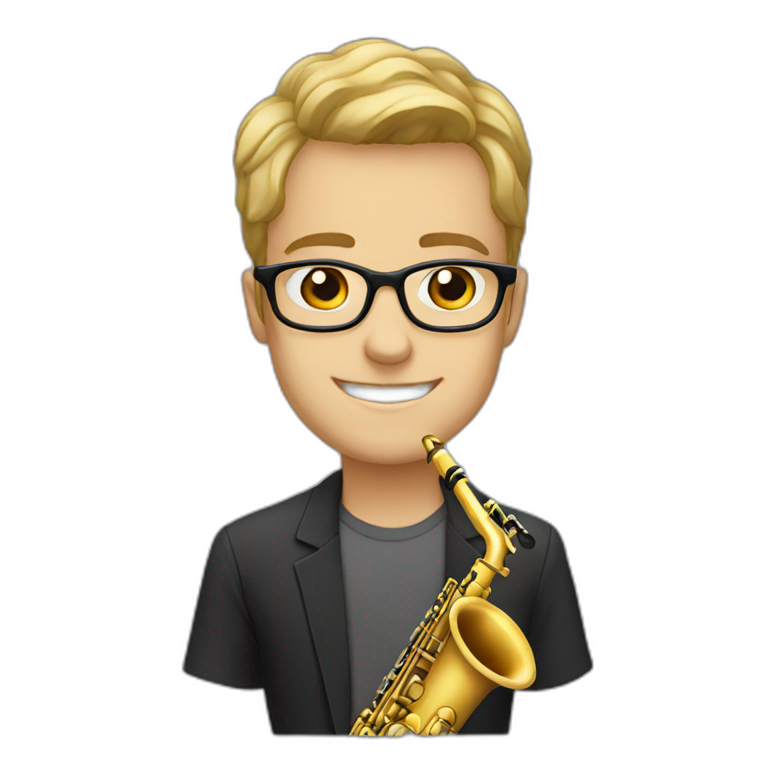 young man white glasses saxophone emoji