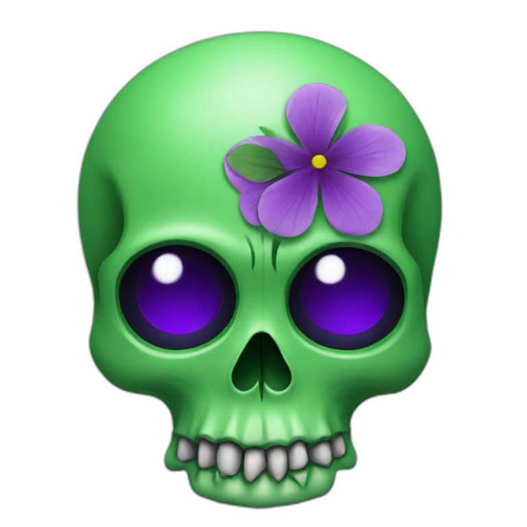 Green skull with purple flower in eye emoji