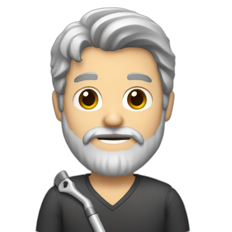 a man with brown and grey hair and a beard with a crutch emoji
