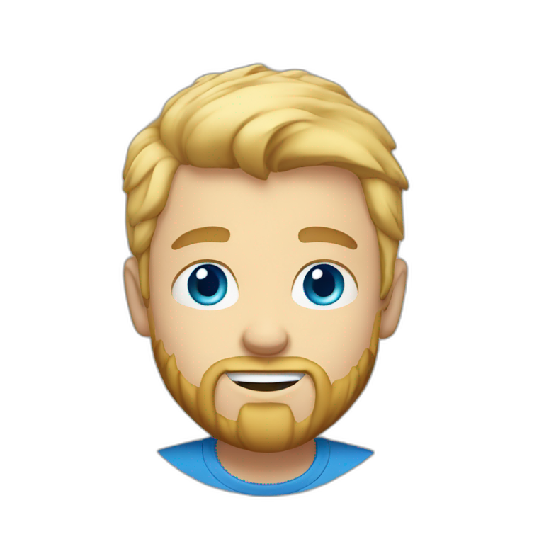 Boy with blue eyes and blonde hair and blue tshirt and beard emoji