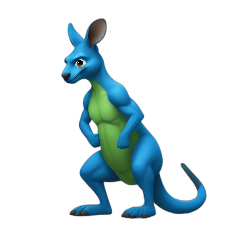 Blue coloured kangaroo with hulk like muscles flexing emoji