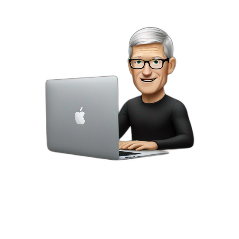 tim cook with macbook pro on desk all black emoji